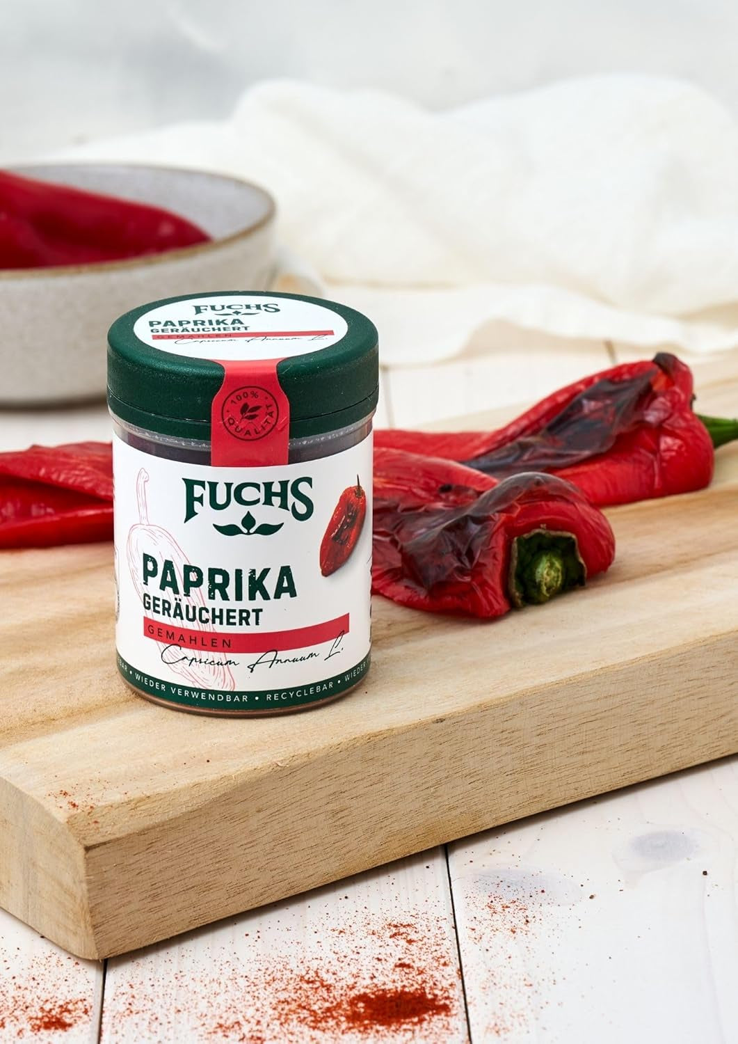 Fuchs Gewürze - Paprika geräuchert gemahlen - rauchiger Gesmack für BBQ, Gulasch eller Tofu - naturlige ingredienser - 60 g i wiederverwendbarer, genbrugsbarer Dosis