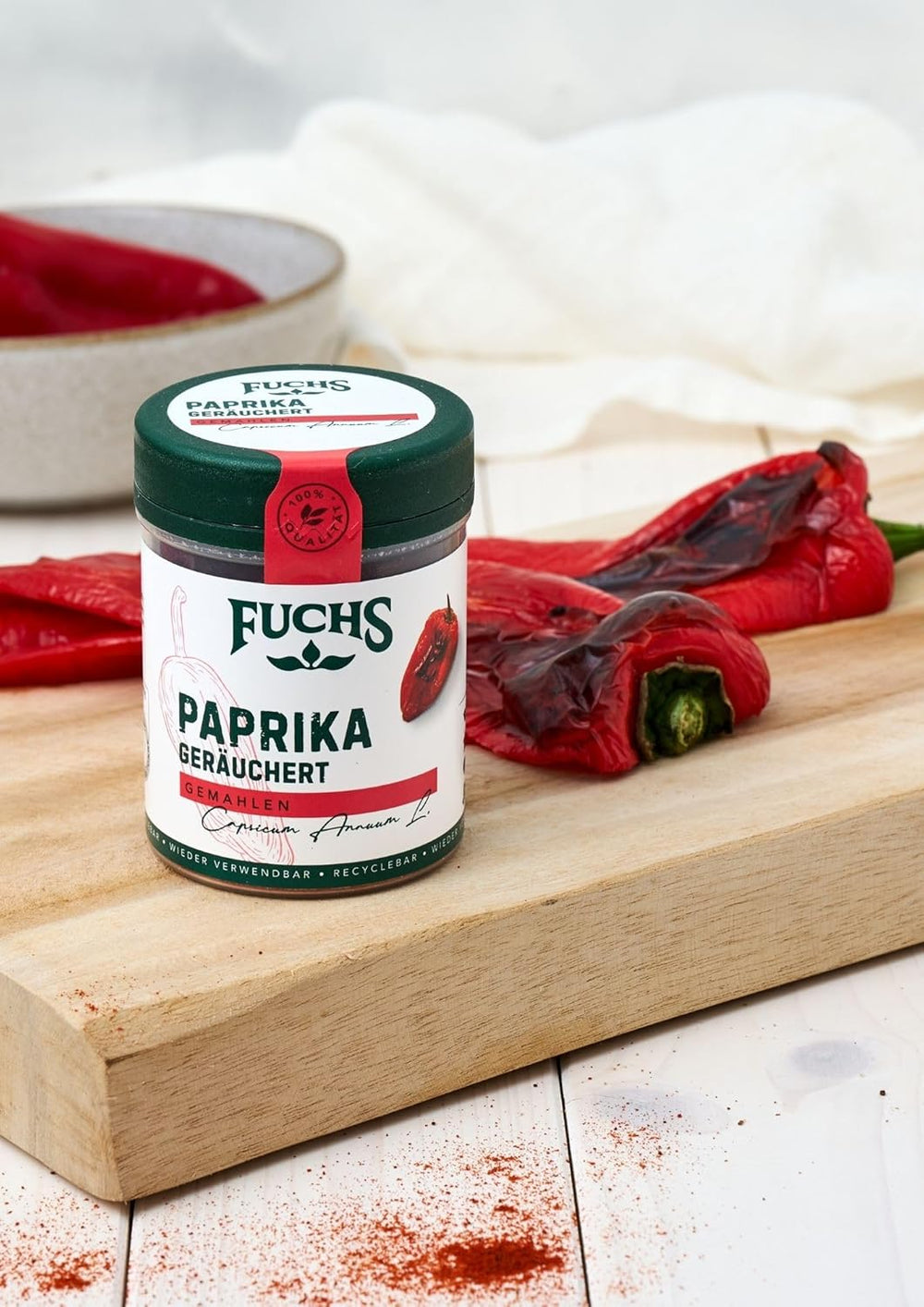 Fuchs Gewürze - Paprika geräuchert gemahlen - rauchiger Gesmack für BBQ, Gulasch eller Tofu - naturlige ingredienser - 60 g i wiederverwendbarer, genbrugsbarer Dosis