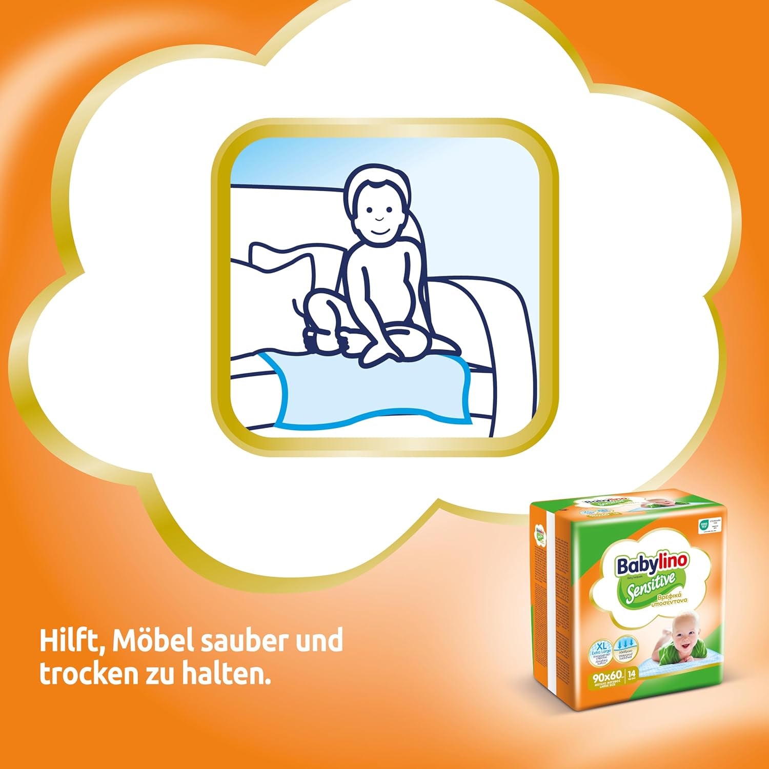 Følsomme vådservietter, 90 x 60 cm, ekstra absorberende, 14 stk