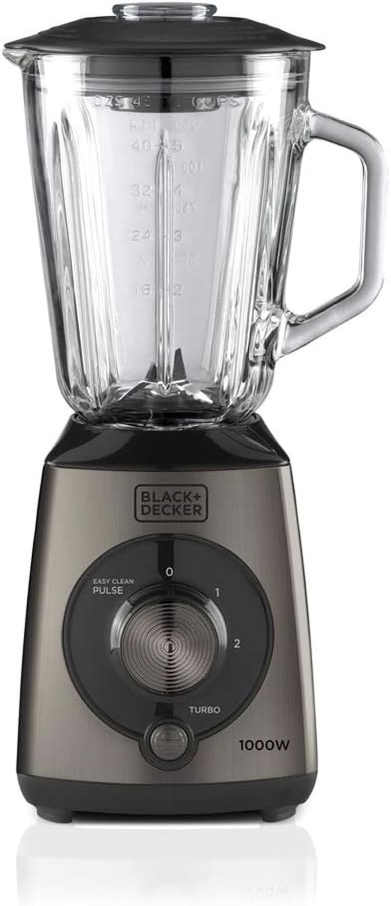 BLACK+DECKER Stand mixer | 500W | 2 hastigheder | Pulsfunktion | Glaskrug | 1,5L | Edelstahlmesser Mit 4 Klingen | Herausnehmbar Und Leicht Zu Reinigen | Weiß Und Grau Køkken Naty Shop 1000W Edelstahl