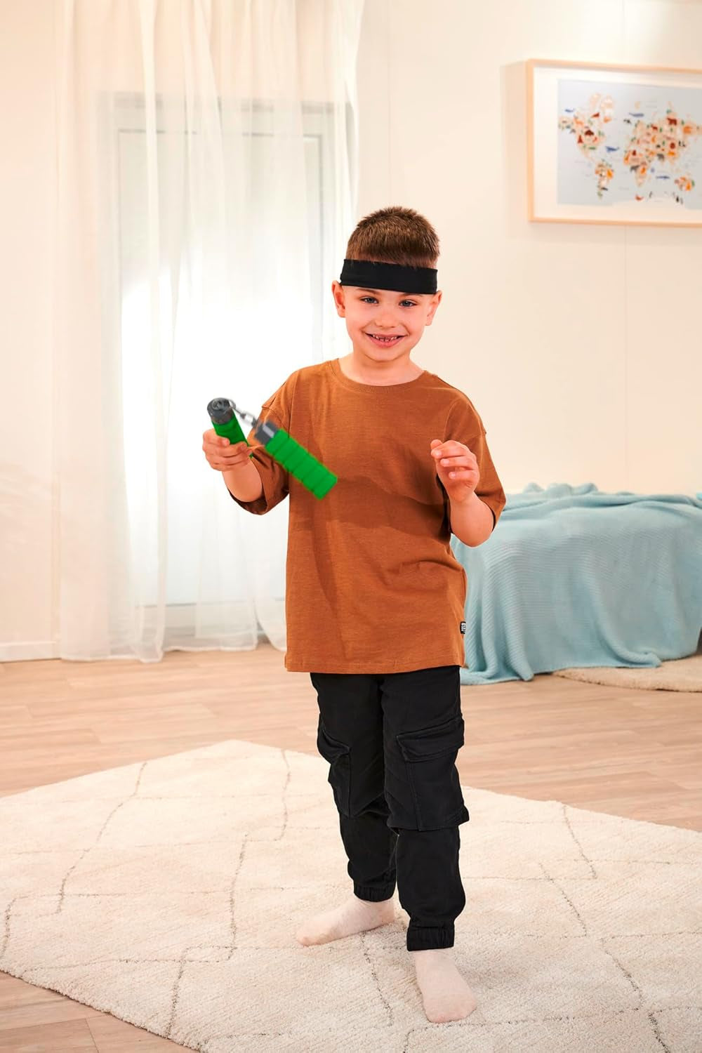 Next Ninja Nunchaku, sunet, mâner învelit în material moale, 13cm, jucărie de rol, de la 3 ani, verde Action figures Naty Shop