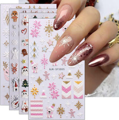 Autocolante 3D pentru unghii Crăciun, 4 foi autocolante 5D pentru unghii, autocolante stereoscopice pentru unghii, decorațiuni, accesorii pentru design unghii
