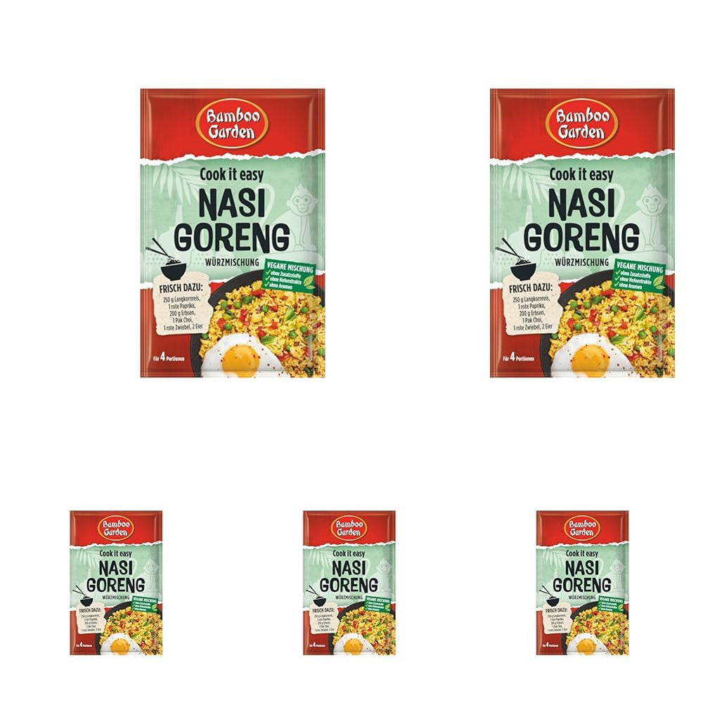 Bambushave - Nasi Goreng Würzmischung | Zum Würzen von Asiatischen Reisegerichten | Til 4 portioner | Vegansk, ohne Zusatzstoffe, ohne Hefeextrakte, ohne Aromen | 25 g i pose
