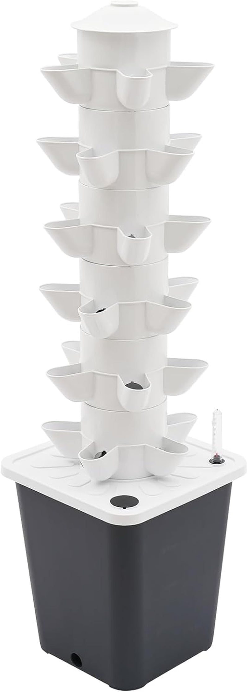 Turn hidroponic cu 30 de capsule, sistem de creștere hidroponică pentru grădină, kit de creștere verticală hidroponică cu 6 niveluri, turn aeroponic cu pompă de hidratare, adaptor și pat de însămânțare (gri)
