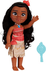 Păpușă Disney Prințesa Moana 35 cm, ochi reflectorizanți cu sclipici, articulații mobile, ținută detașabilă, clemă floare, păr lung, pentru fete cu vârsta de 3 ani și peste