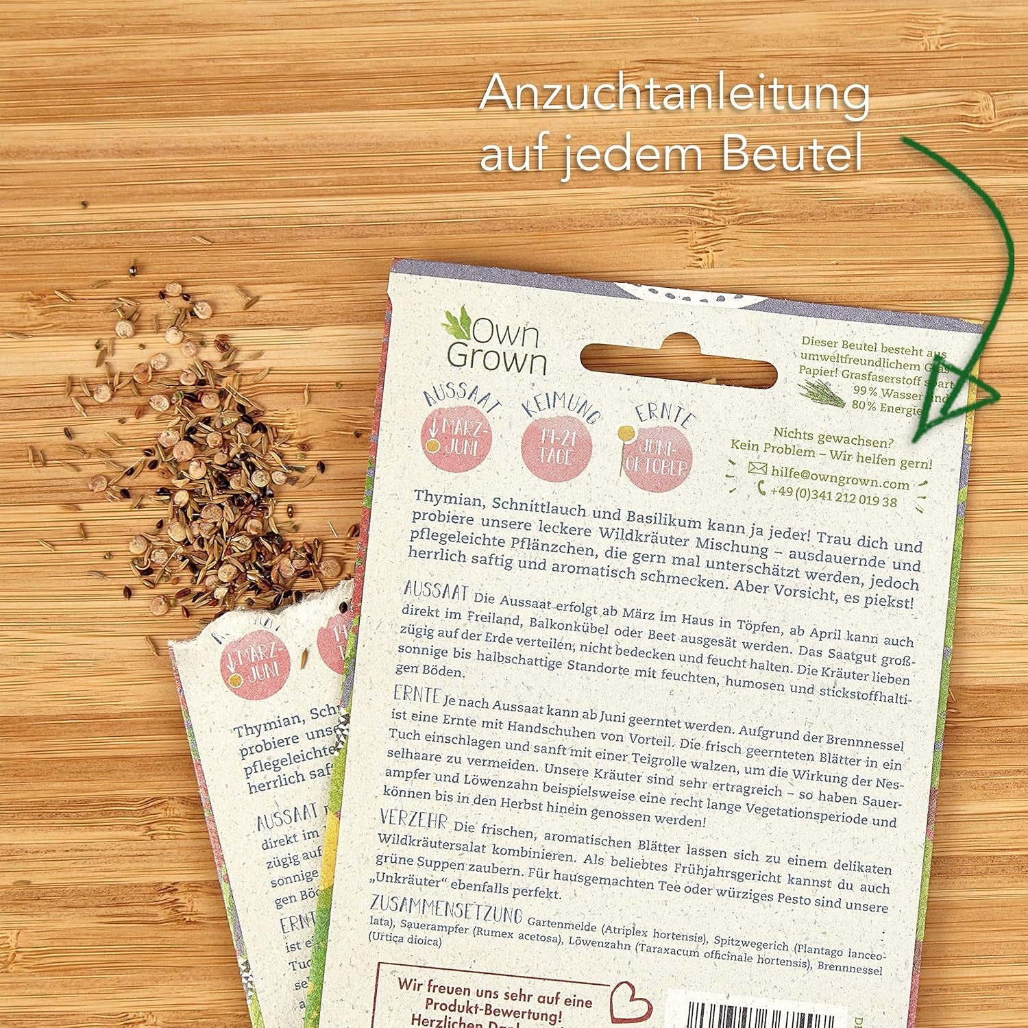 Wildkräuter Samen: Bunte Premium Kräuter Samen Mischung mit Löwenzahn Samen, Sauerampfer, Spitzwegerich uvm – Unkraut Samen Mix für Garten, Balkon – Kräuter Pflanzen Saatgut alte Sorten von OwnGrown