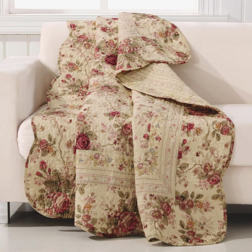 Greenland Home Antique Rose - klassisk, traditionelt blomstermønster - 100% bomuld, quiltet, tæppe, 127 X 152,4 cm, ecru Senge og betræk Greenland Home Fashions