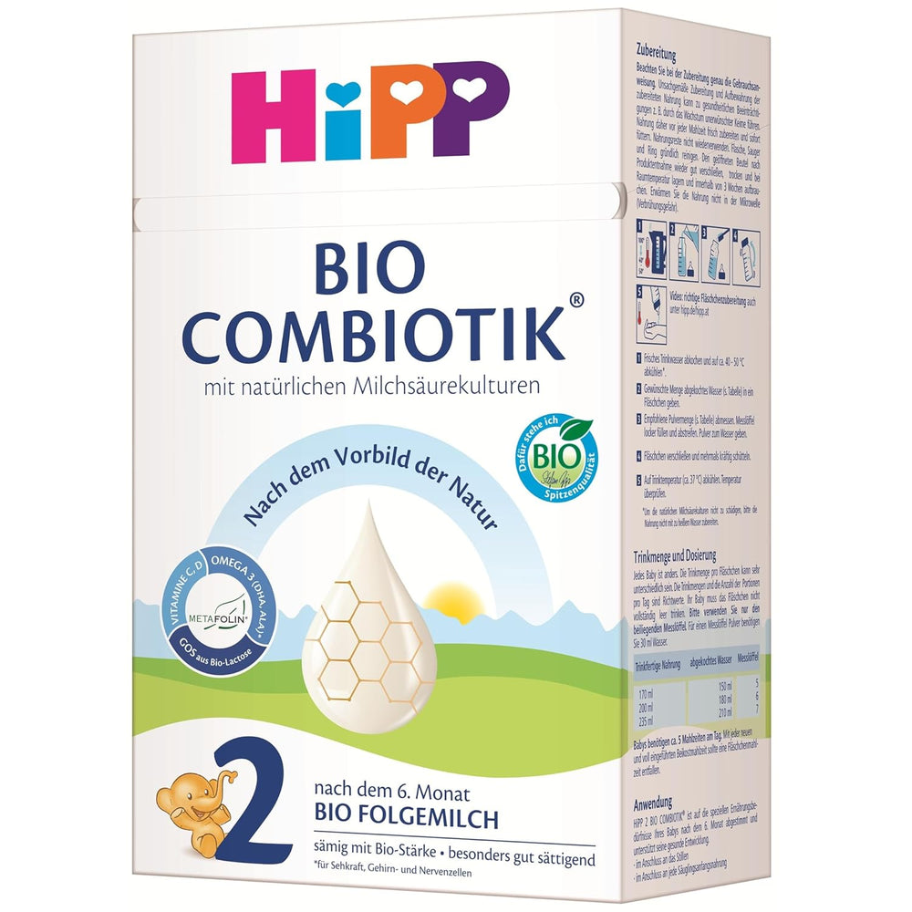 HiPP 2 Økologisk Combiotik (4 x 600 g), tilskudsmælk efter 6 måneder, med stivelse, naturlige kulturer af mælkesyre, GOS, Omega-3 (DHA, ALA), af bedste økologiske kvalitet