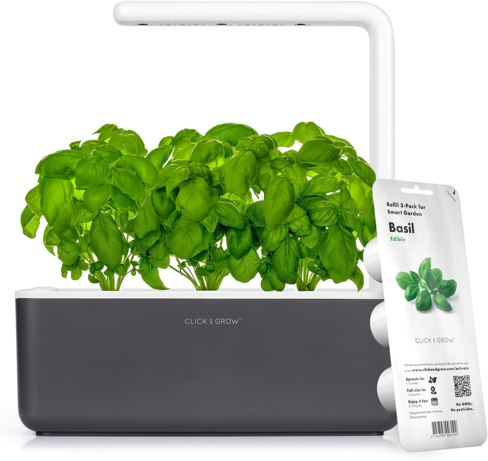 Click and Grow Growbox, Smart Garden, lettere end hydroponisk dyrkningssystem, indendørs have, urtehave, indendørs drivhus med 3 plantekapsler inkluderet, hvid