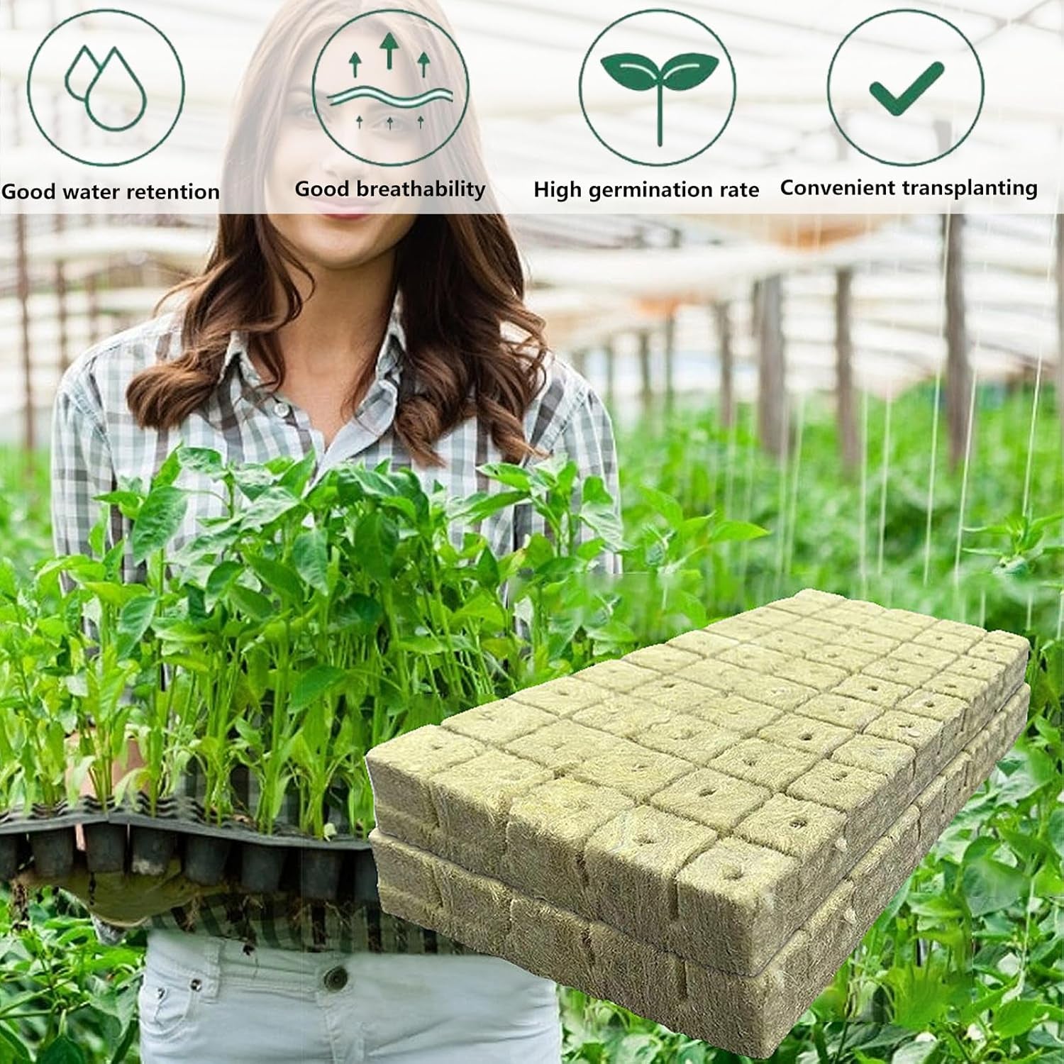 50 stk Mineraluldsdyrkningsmåtte, Mineraluldsterning, Mineraluldsisolering, Mineraluldsdyrkningsmåtte med saks og handsker til jordfri dyrkning, hydroponi og transplantation