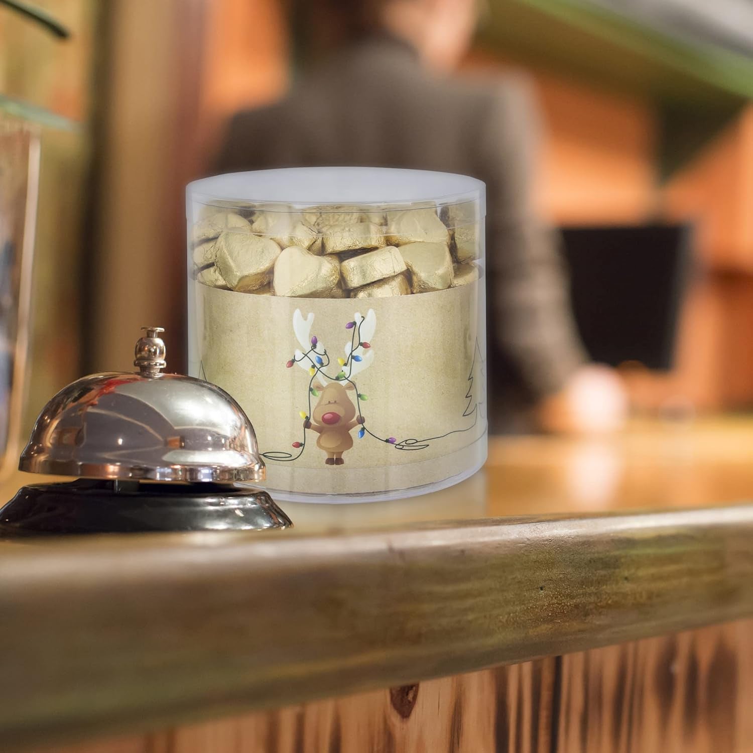 Günthart 150 stykker gyldne chokoladehjerter med nougatfyld, rensdyr | Rudolph den Røde - Nougatcreme | Gyldne chokoladehjerter | Konkurrence | Gyldne chokoladehjerter | jul (1,2 kg)