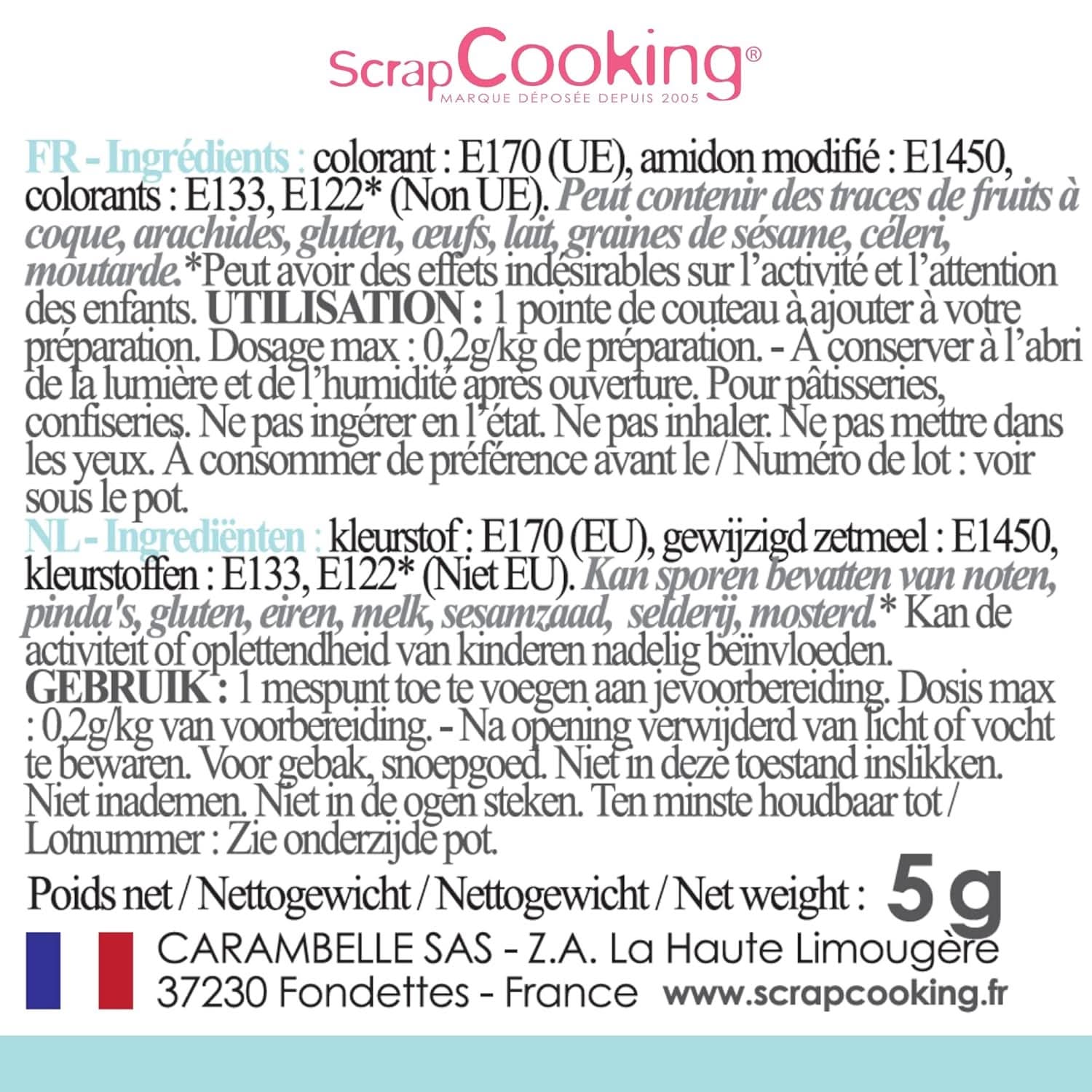 Scrapcooking, pulvermadfarve, pastelblå, 5 gram Naty Shop