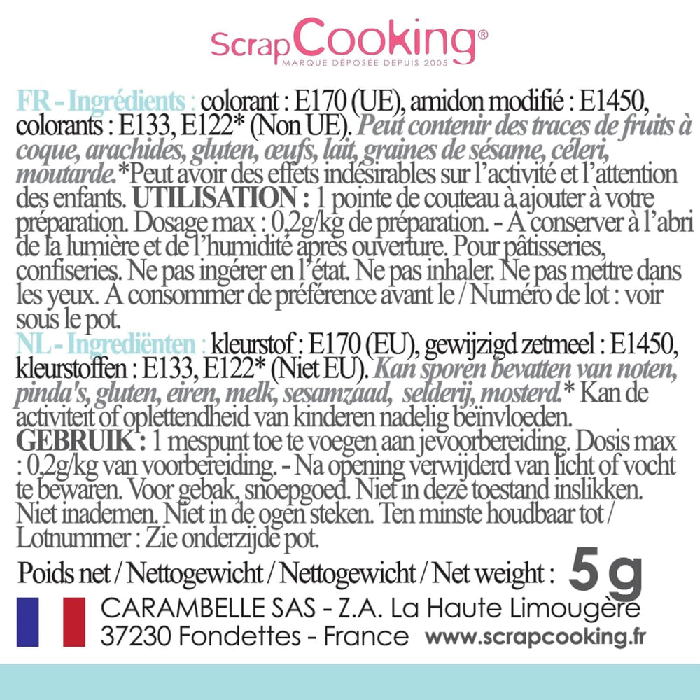 Scrapcooking, pulvermadfarve, pastelblå, 5 gram Naty Shop