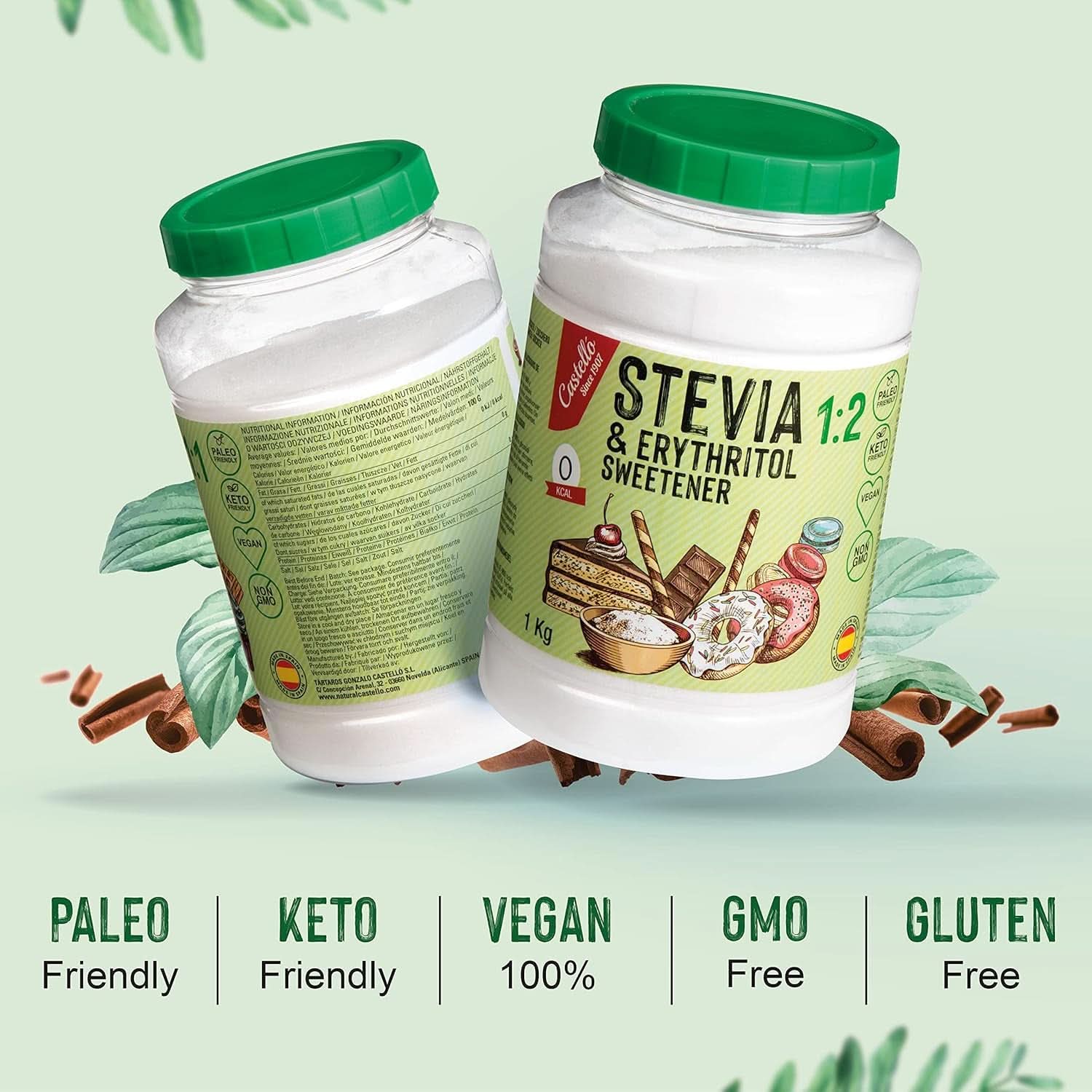 Stevia + Erythritol 1:2 sødemiddel, 1G = 2G sukker, 1 kg sødemidler Naty Shop