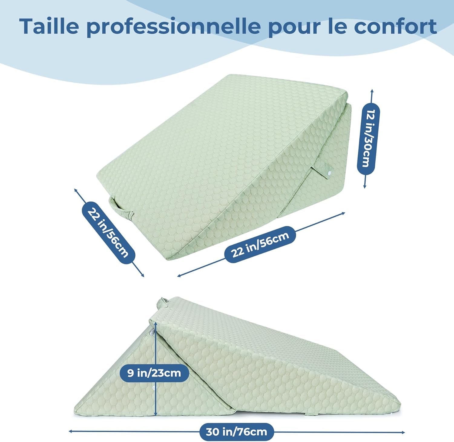 Pernă cu pană INFANZIA pentru pat, pernă de colț, pernă triunghiulară, pliabilă, fabricată din spumă cu memorie, pentru apnee în somn, reflux acid, ridicarea picioarelor, citit, verde