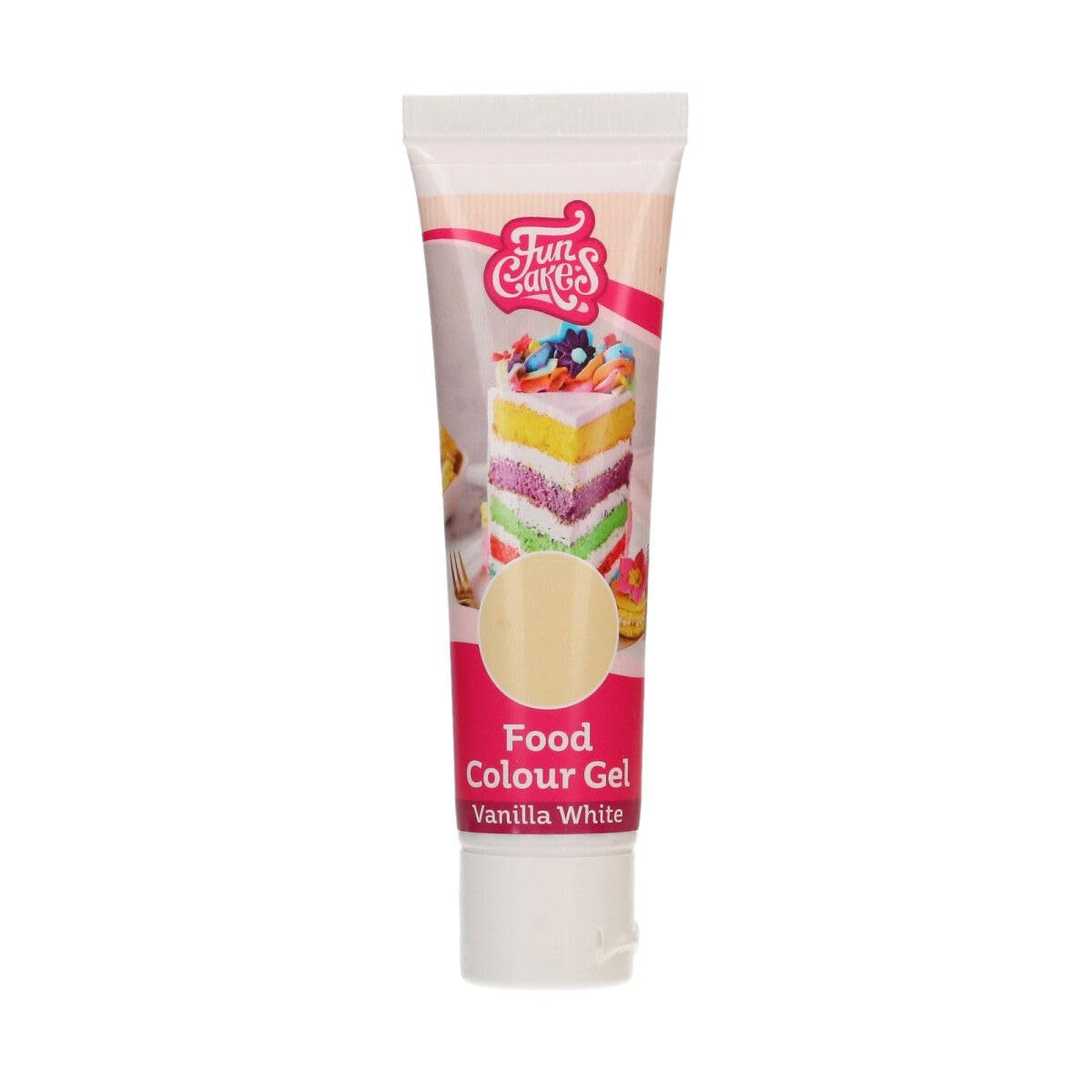 Colorant alimentar Funcakes Gel Vanilie Alb: Colorant alimentar foarte concentrat pentru aluat, cremă, fondant, marțipan, produse de patiserie, dozare ușoară, picături individuale pentru a crea culori vibrante, Halal, 30 g