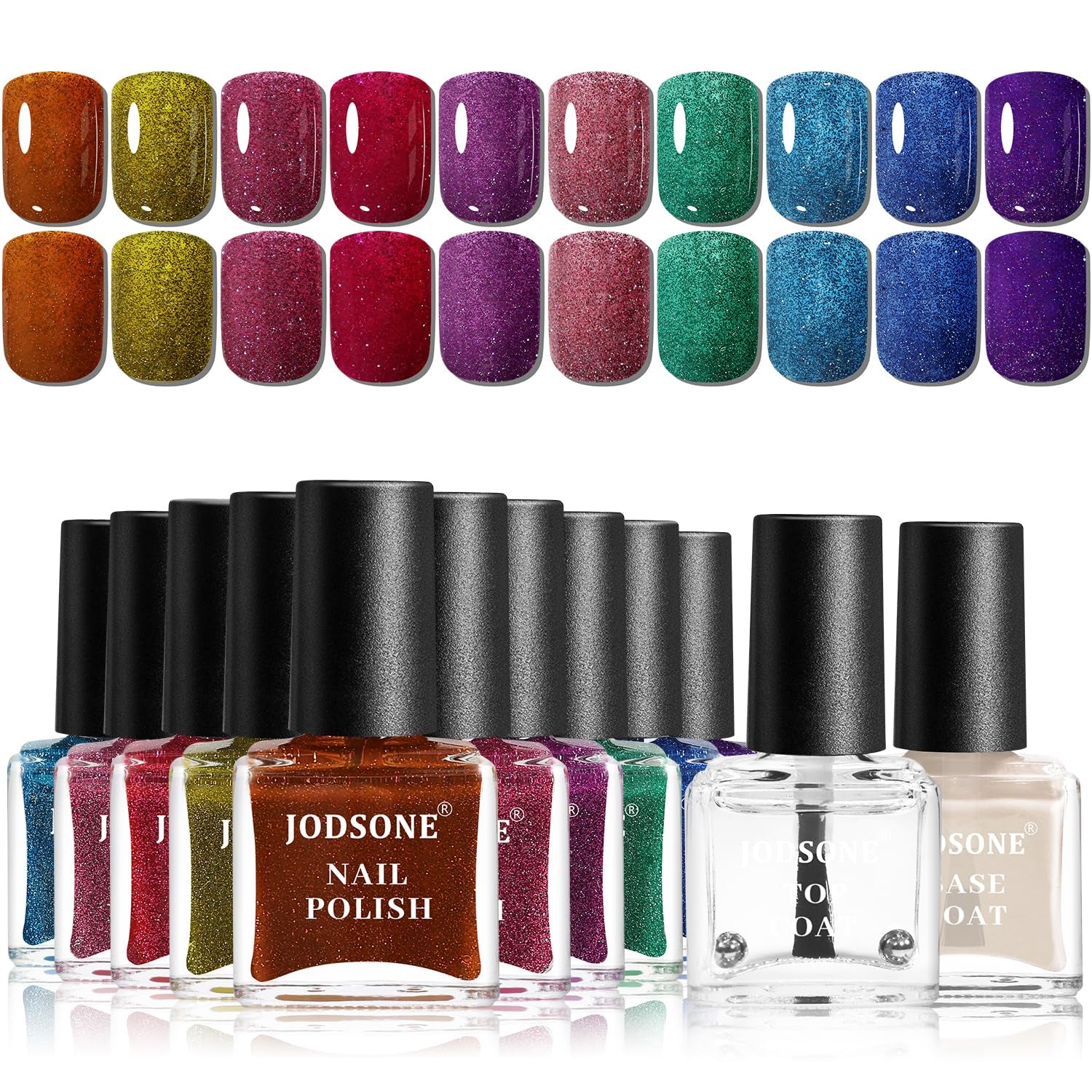 JODSONE 12 dele neglelak sæt 10 farver kombination 2 base coat og top coat hurtigtørrende neglelak til amatører og begyndere