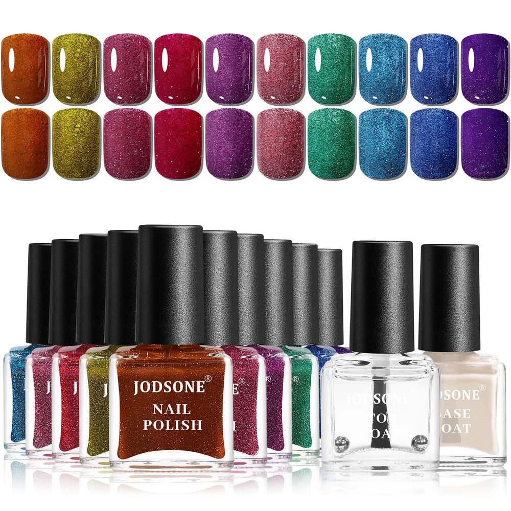 JODSONE 12 dele neglelak sæt 10 farver kombination 2 base coat og top coat hurtigtørrende neglelak til amatører og begyndere