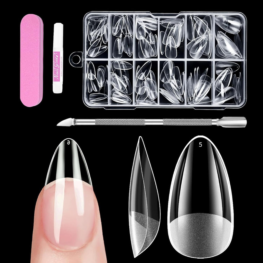 Unghii scurte cu acoperire completă, 120 de bucăți, 12 dimensiuni, vârfuri de unghii scurte pentru unghii cu gel, unghii artificiale pentru lipire, set de unghii cu pile de lipit, lustruitor de unghii, împingător de cuticule