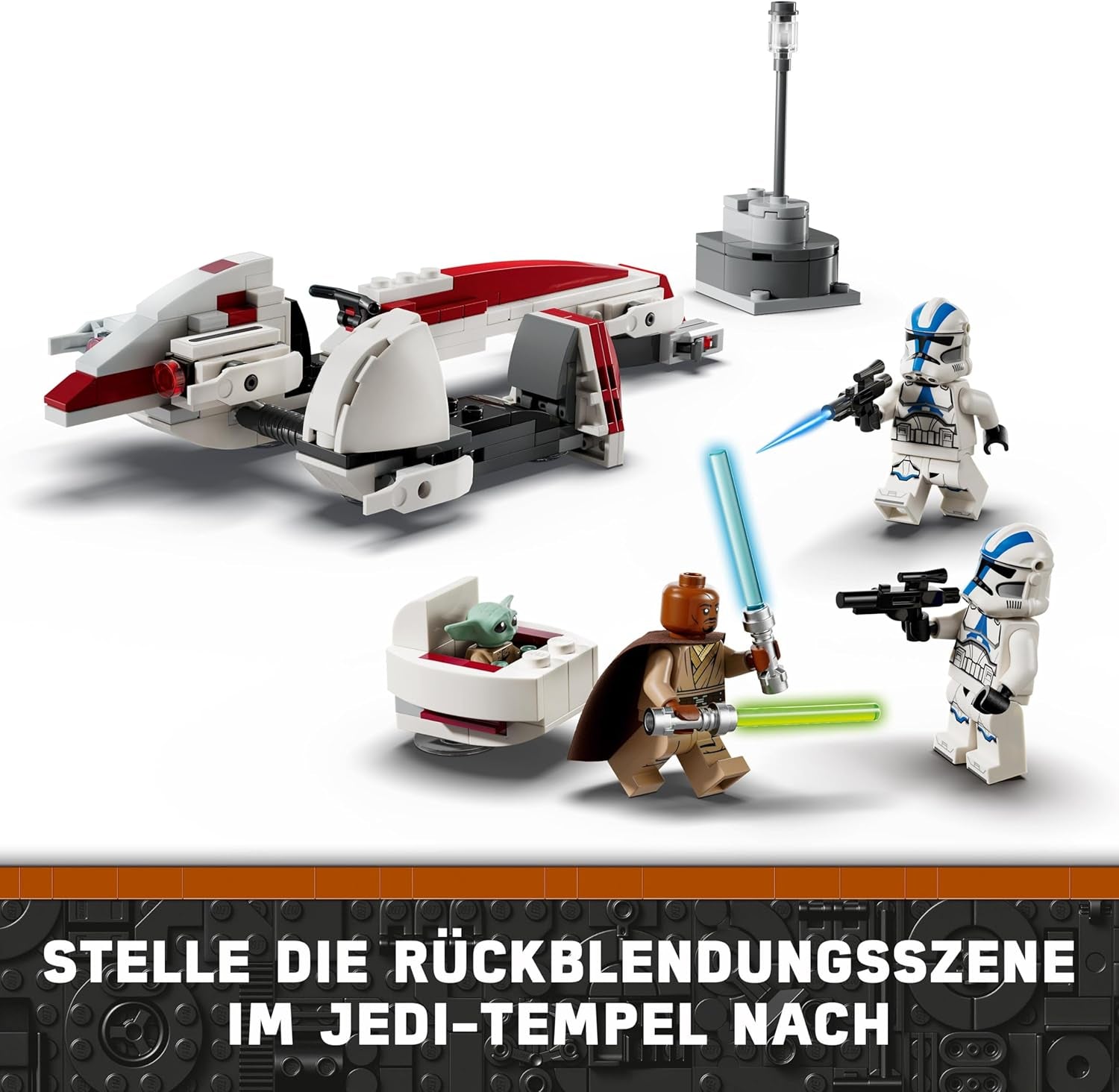 LEGO Star Wars Escape With The BARC Speeder, Mandalorian-sættet, Legetøjscykel med sidevogn, Indeholder figurerne Kelleran Beq og Grogu, Gave til drenge og piger fra 8 år 75378 Byggesæt Beuche den LEGO-Store