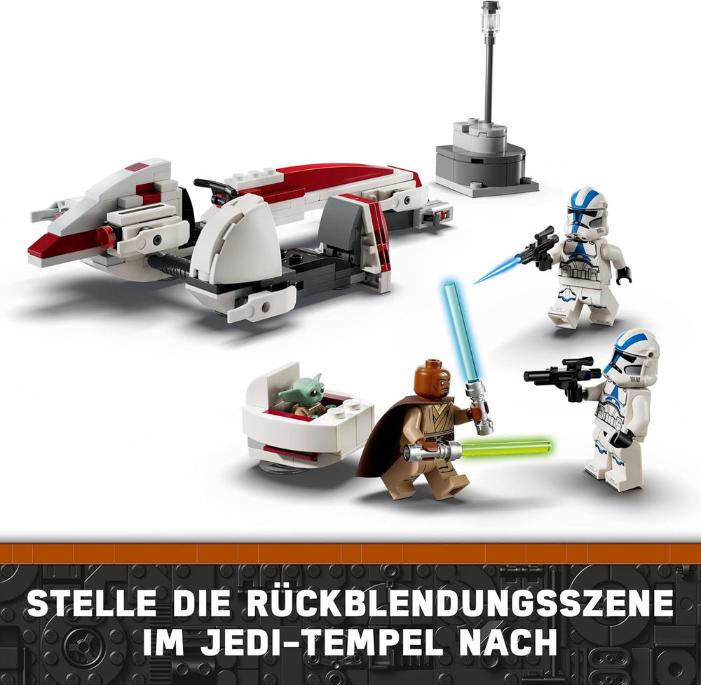 LEGO Star Wars Escape With The BARC Speeder, Mandalorian-sættet, Legetøjscykel med sidevogn, Indeholder figurerne Kelleran Beq og Grogu, Gave til drenge og piger fra 8 år 75378 Byggesæt Beuche den LEGO-Store