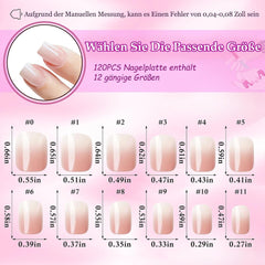120 buc unghii false roz nud cu lipici de unghii - 12 dimensiuni unghii ovale scurte, pătrate, prin presare - unghii frumoase, unghii artificiale pentru lipire - potrivite pentru designul unghiilor DIY pentru femei (gradient roz Squoval)