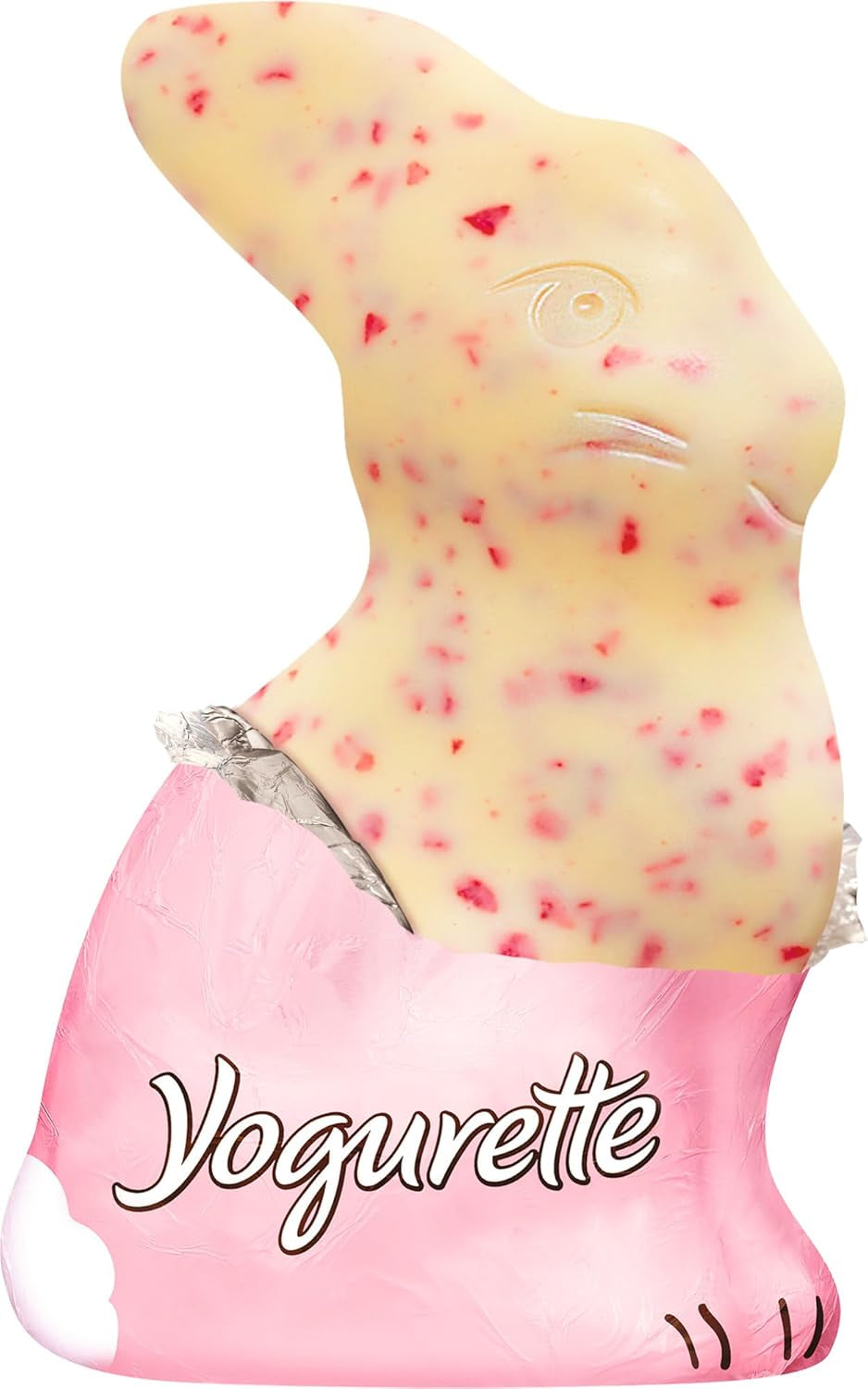 Påskehare med yoghurt 75 g – Chokoladehare til påske – Hvid chokolade med yoghurt og frugtagtige jordbærchips – Chokoladehare til påske og påske Kurv – Chokoladegave – påskegave