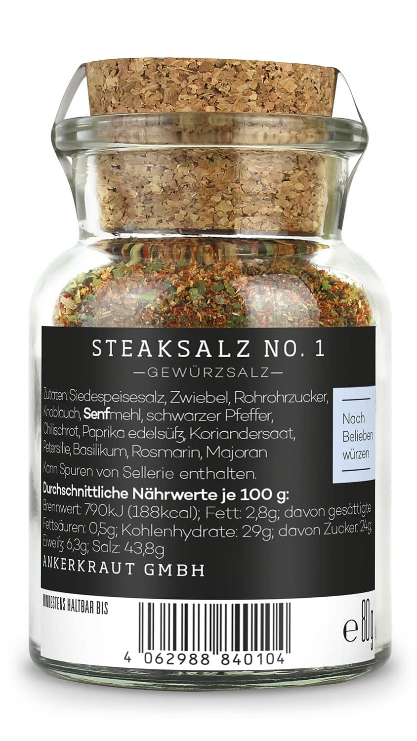 Ankerkraut Steaksalz No. 1, das perfekte Finisher- und Steakhouse-Salz, 80g i Korkenglas