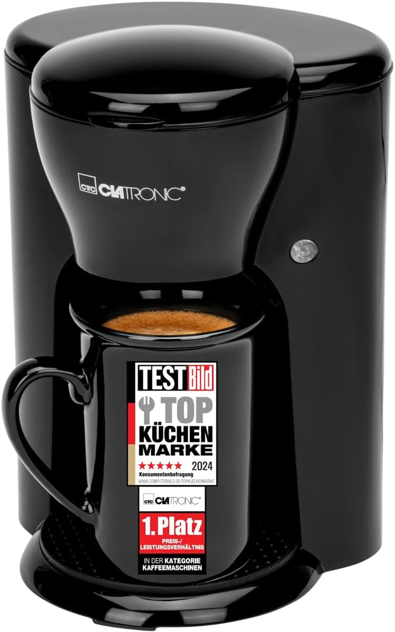 Cafetieră Clatronic® cu 1 ceașcă | Espressor perfect pentru persoane singure | Espressor cu filtru, inclusiv ceașcă ceramică | Espressor mic cu filtru, ideal pentru călătorii | KA 3356