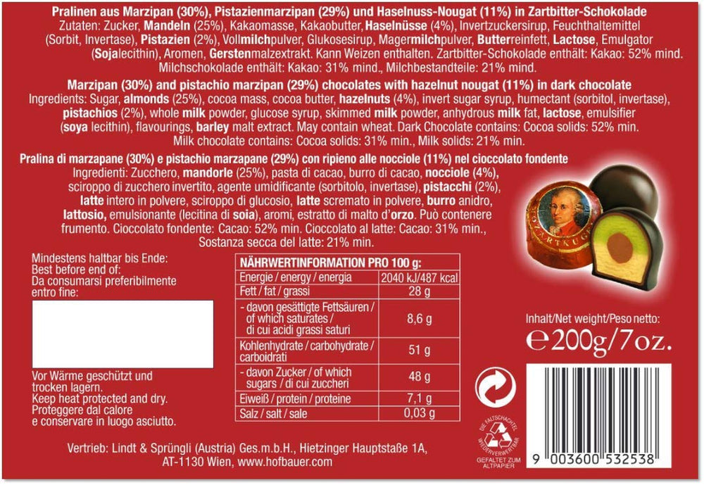 Hofbauer Wien, Mozartkugeln 200 g, mørk chokolade