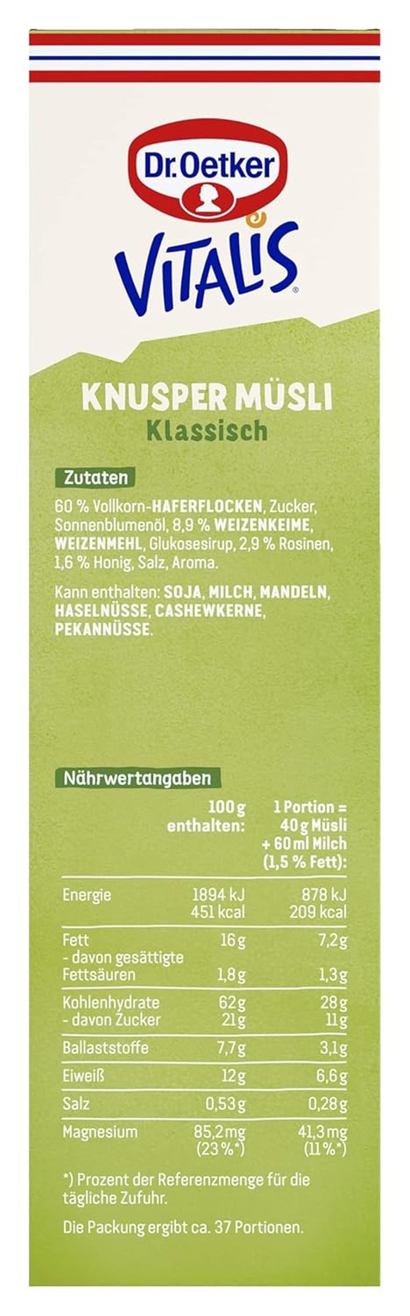 Dr. Oetker Vitalis Classic Crispy Mysli: Stor pakke sprød morgenmadsmüsli med rosiner, 1 pakke, 1,5 kg