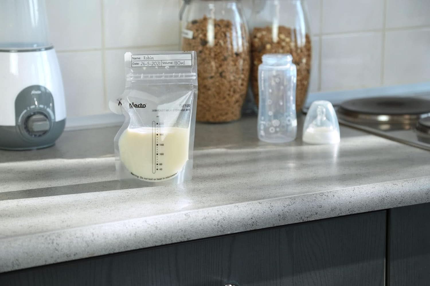 BF100 Opbevaringspose til modermælk - Taske til modermælk - kapacitet 220 Ml - 100 stk - Gennemsigtig mad og ammetilbehør Bebe Naty Shop