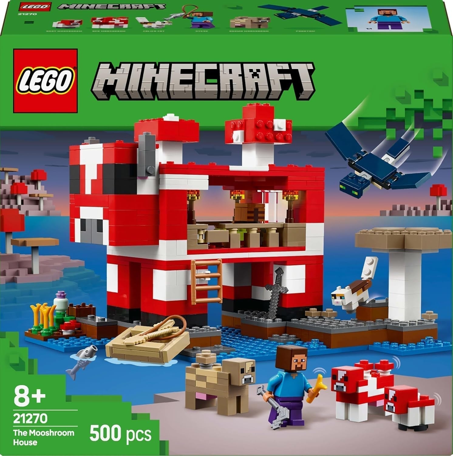 LEGO Minecraft The Mushroom Cow House Videospil Byggelegetøj Mushroom Land Model med minifigurer Steve og andre figurer Legesæt til drenge og piger 8 år 21270 Byggesæt Beuche den LEGO-Store