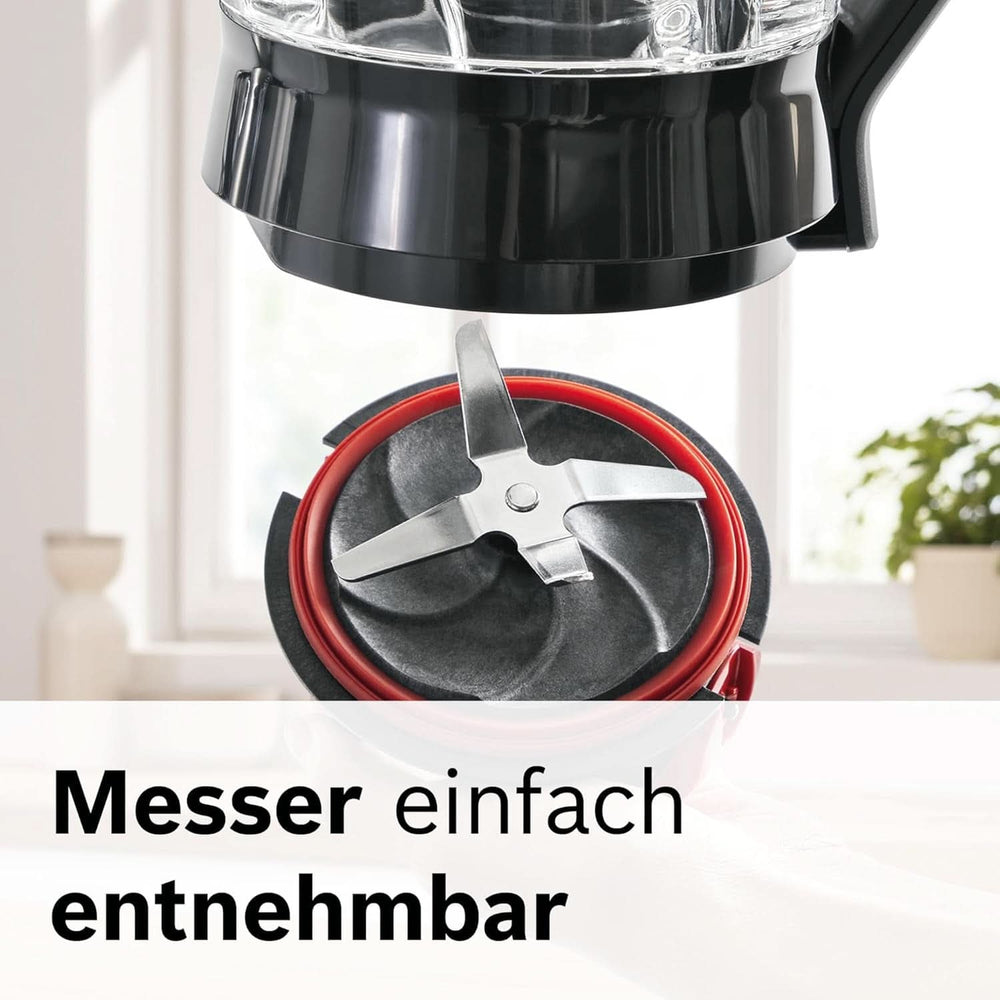 Bosch Standmixer Vitapower Serie 4 MMB6177S, Edelstahl-Klingen Made in Germany, 1,5L Thermosafe Glasbehälter, 0,6L To-Go-Flasche, Stopfer, Universalzerkleinerer, 30.000 U/Min, 1200 W, Silver Kitchen Naty Shop