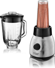 Russell Hobbs Standmixer 2-I-1 [1,5L Glasbehälter Mixer & 0,6L Mini Smoothie Maker -To-Go-Trinkflasche Inkl. Deckel] Spülmaschinenfest, Impuls-/Ice-Crush Funktion, Becher BPA Frei, Edelstahl 23821-56 Kitchen Naty Shop