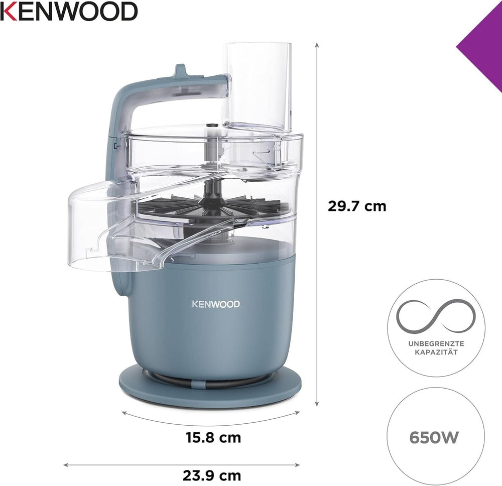 Kenwood Multipro Go FDP22.130GY, Kompakt-Küchenmaschine Nur 30Cm Hoch, Zum Schneiden, Reiben, Pürieren Und Teig Kneten, Express-Serve, 1,3 L Arbeitsbehälter, 650 W, Blau Mother and Child Naty Shop
