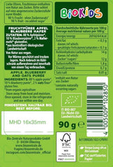 Biozentrale Biokids Frugtpuré æbler blåbær havre | 12X90G | Vegansk frugthavre-snack | Ingen tilsat granuleret sukker Mor og barn Naty Shop