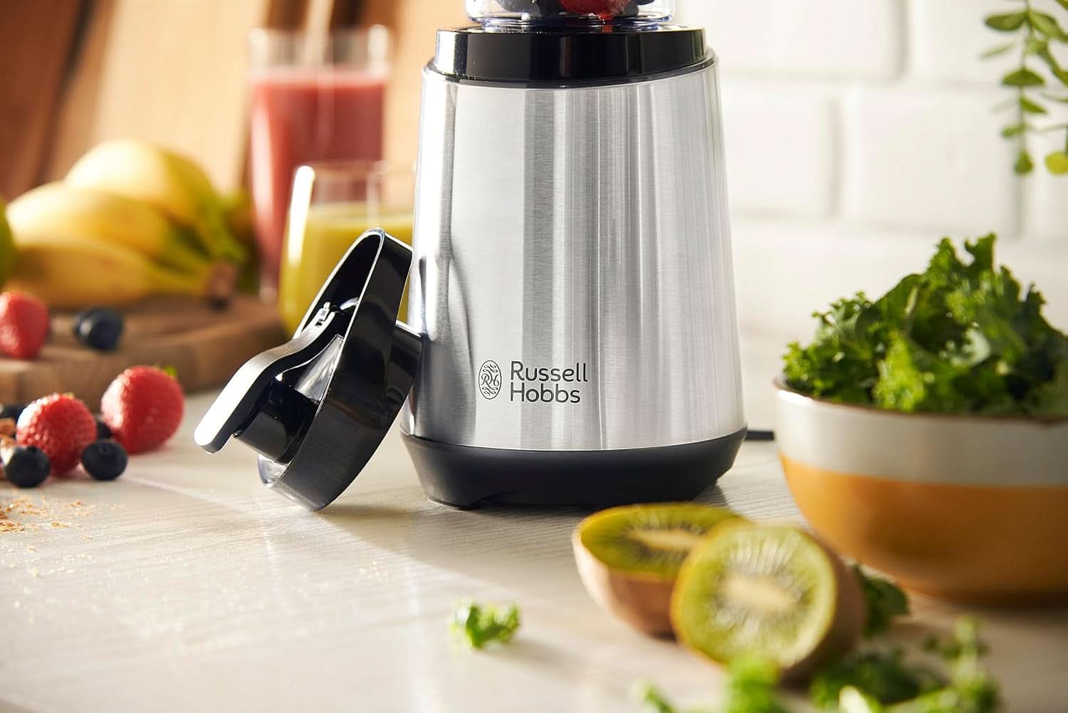 Russell Hobbs Mixer - Standmixer & Smoothie Maker to Go [23.500 U/Min Power-Motor] Inkl. 1X Mixbehälter 600Ml (Bpa-Frei, Spülmaschinen- & Bruchfest Inkl. Deckel) Zerkleinerer, Edelstahl, 23472-56 Kitchen Naty Shop