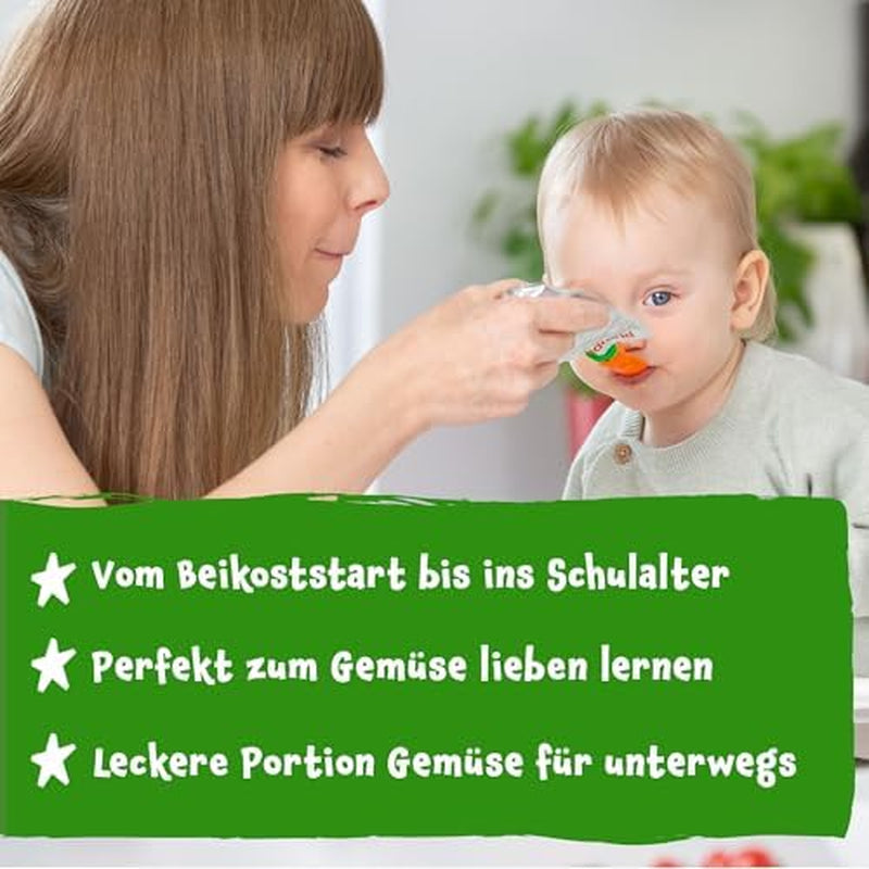 Pumpkin Organics poser med økologiske grøntsager og korn, pakke med 8: Pære, Jordbær, Søde kartofler, Rødbeder, Banan, Havre - Uden tilsat sukker¹ - Fra 6 måneder - som snack eller tilskudsmad i pakken (8 x 100g)