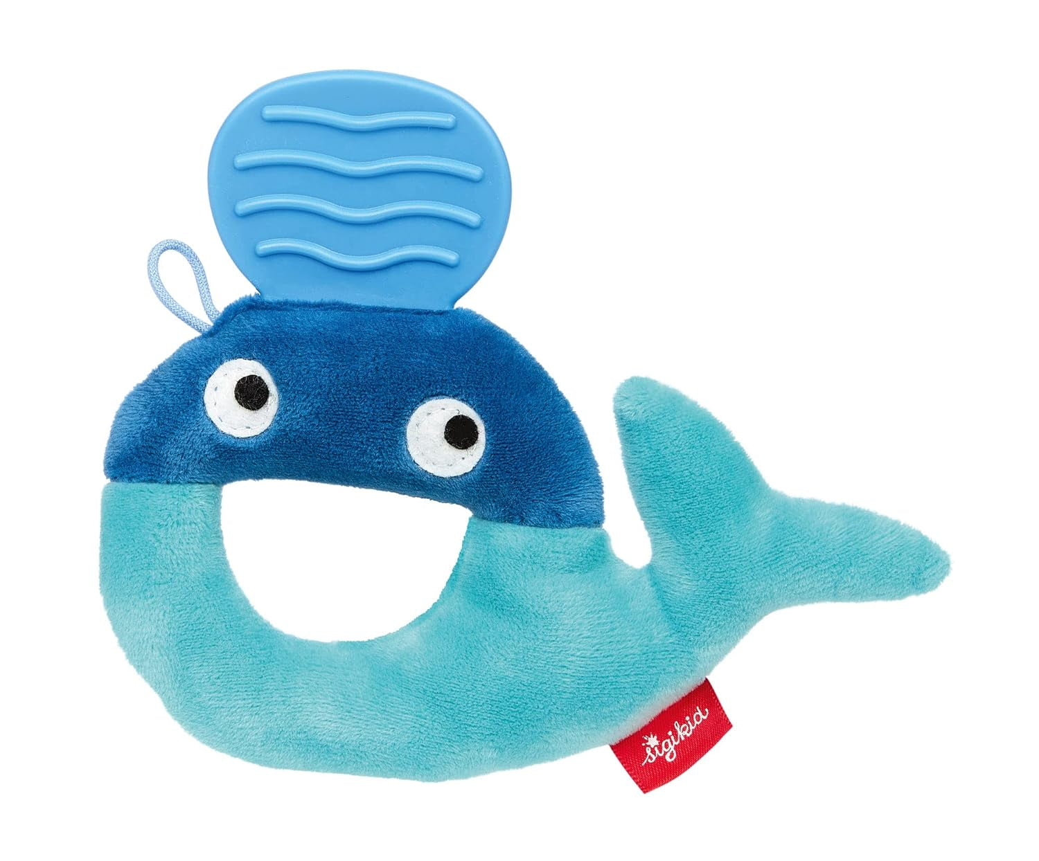 SIGIKID 41172 Rattle balena Red Stars fete și băieți jucărie pentru copii recomandat de la naștere albastru Jucarii Bebe Naty Shop Singur Balenă Cu suprafață de mușcare