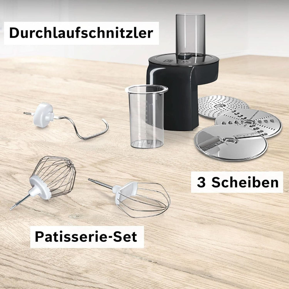 Bosch Küchenmaschine Serie 2 MUMS2ER01, Edelstahl-Schüssel 3.8 L, Planetenrührwerk, Knethaken, Schlag-, Rührbesen Edelstahl, Durchlaufschnitzler, 3 Scheiben, 700W, Rot Mother and Child Naty Shop