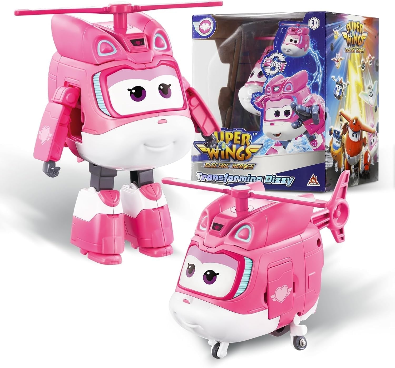 Super Wings Transformation Plane Supercharged Traver, ca. 12,7 Cm Store børn Legefigur Legetøj Fly og Robot Figur til drenge og piger over 3 år Sølv Action Figurer Naty Shop Svimmel