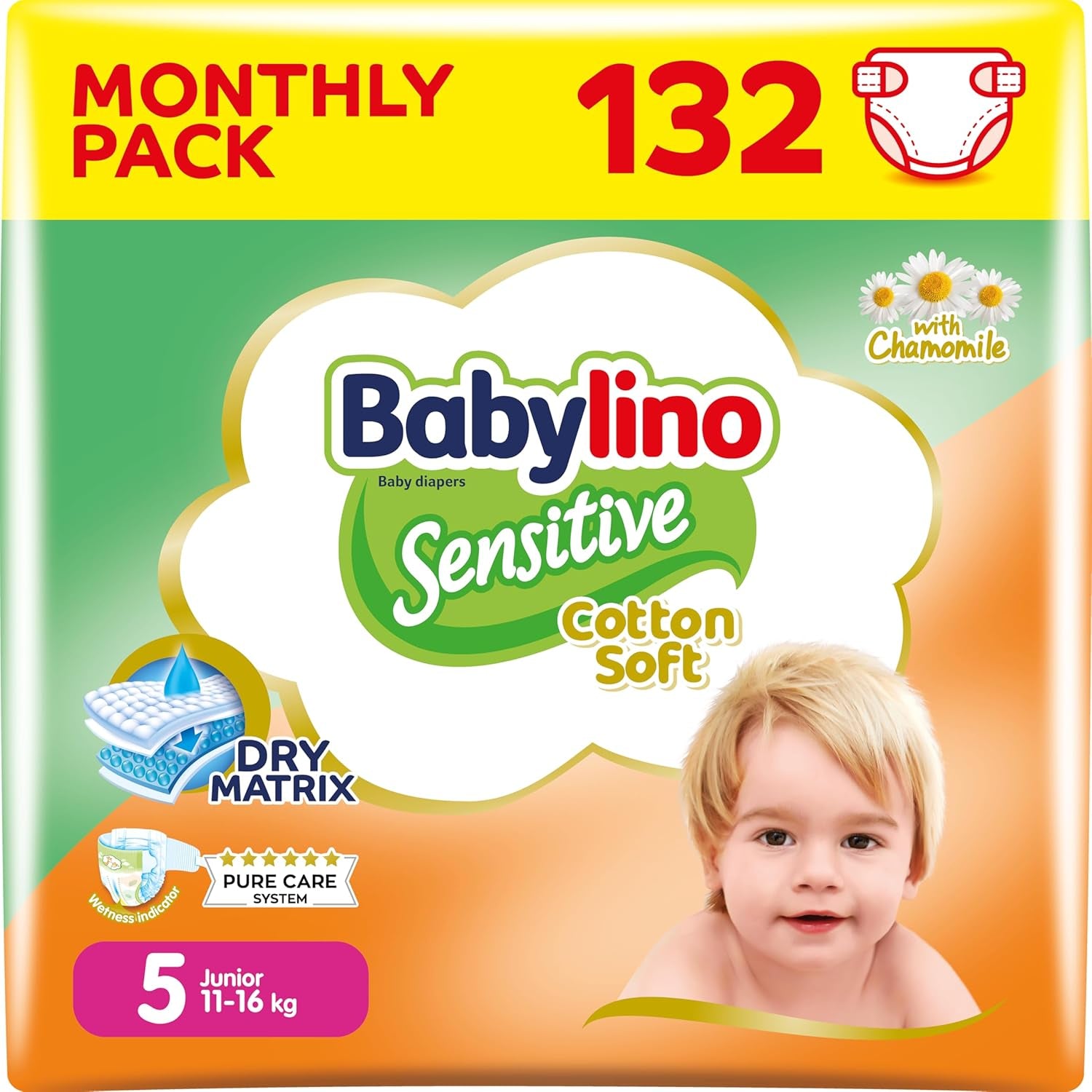 Scutece pentru bebeluși sensibili, mărimea 6, extra mari (13-18 kg), 114 scutece