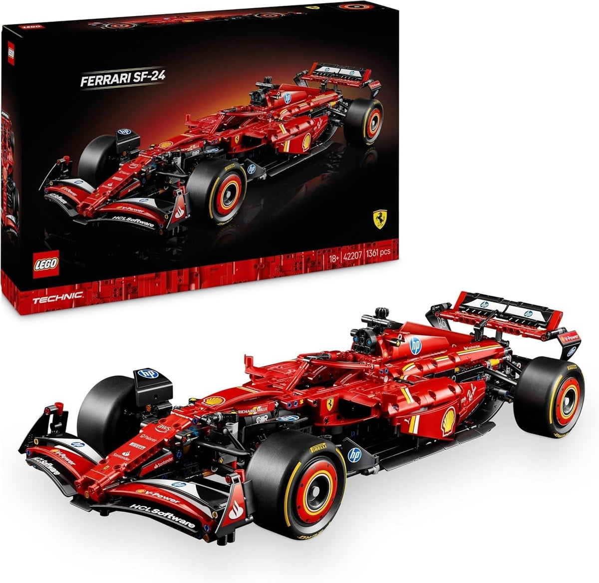 LEGO Technic Ferrari SF-24 F1 Race Car - Mașină model pentru adulți - Set Formula 1 de colecție - Motor V6, cutie de viteze, direcție și DRS la scara 1:8 - Cadou pentru fanii sporturilor cu motor și ai mașinilor de curse 42207 Seturi de constructie Besuche den LEGO-Store Titlu implicit