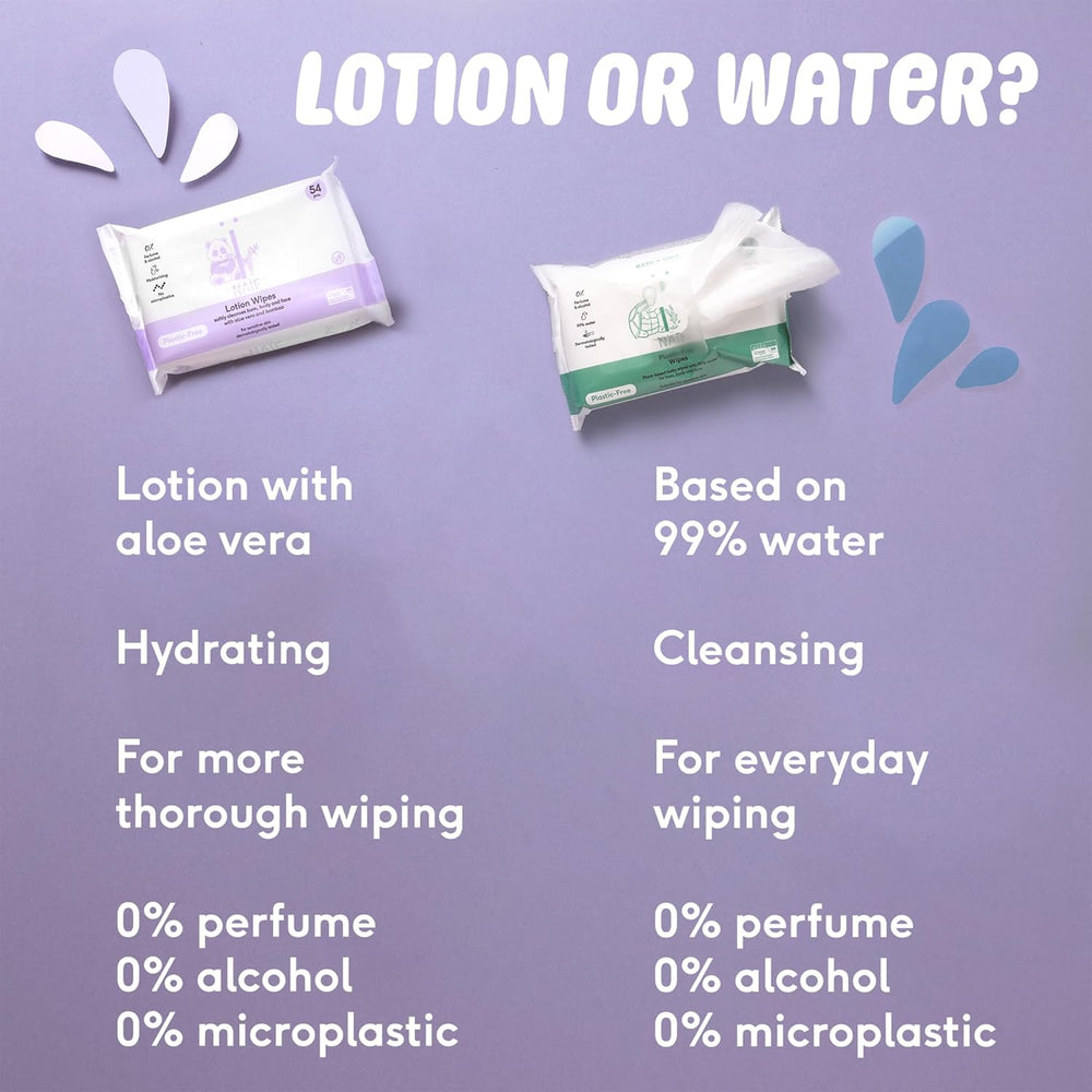 Naïf plastfri babyservietter 54 stykker (1 pakke x 54 stykker) - til babys bund, krop og ansigt - naturlige ingredienser