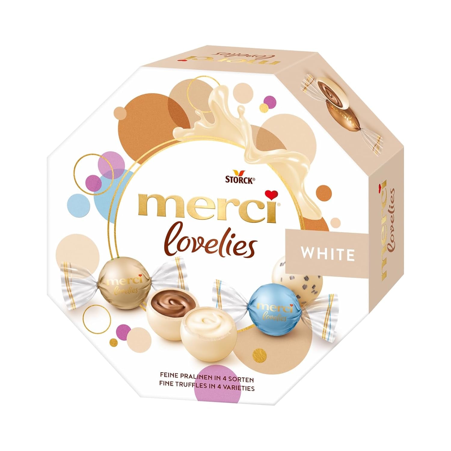 merci lovelies Cremet – 1 x 185g – Æske praliner med 4 fyldte chokoladespecialiteter – Chokoladekugler til at dele og give i gave