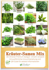 Prademir – Kräutersamen Set fra 16 beliebten Küchenkräutern – Kräuter Anzuchtset mit 100% Natursamen fra Portugal – Kräuter Saatgut aus Oregano, Timian, Merian, Rosmarin, Dild, Basilikum, Sage uvm