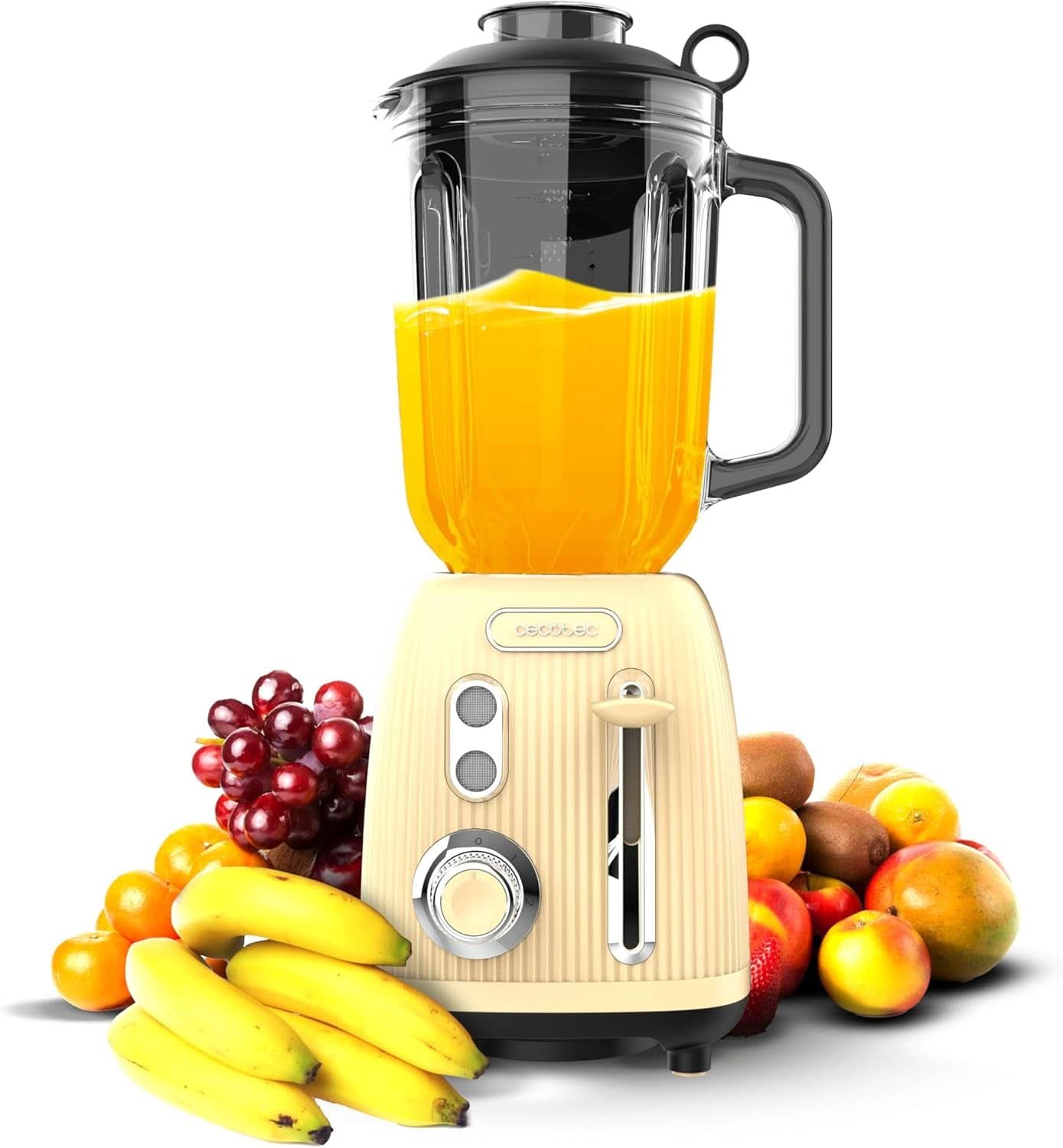 Cecotec Standmixer Retro Power Sort Titanium Retrogrøn. 1200W Maximale Leistung, 2 Geschwindigkeiten, 4-Klingen-Messer Mit Schwarzer Titanbeschichtung og 1,5L Krug, Vintage-Design i Grün Bucatarie Naty Shop Yellow