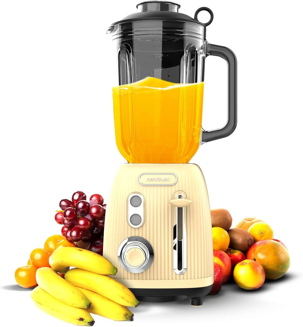 Cecotec Standmixer Retro Power Sort Titanium Retrogrøn. 1200W Maximale Leistung, 2 Geschwindigkeiten, 4-Klingen-Messer Mit Schwarzer Titanbeschichtung og 1,5L Krug, Vintage-Design i Grün Bucatarie Naty Shop Yellow