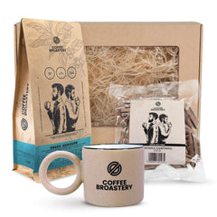 Geschenkset – Brasilianischer Guaxupe Premium-Kaffee (ganze Bohnen) 1 kg + Kaffeekaramellen 250 g + Keramiktasse 300 ml